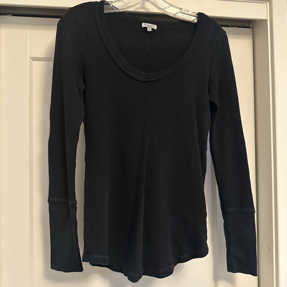 Splendid Black Ribbed Long Sleeve Top